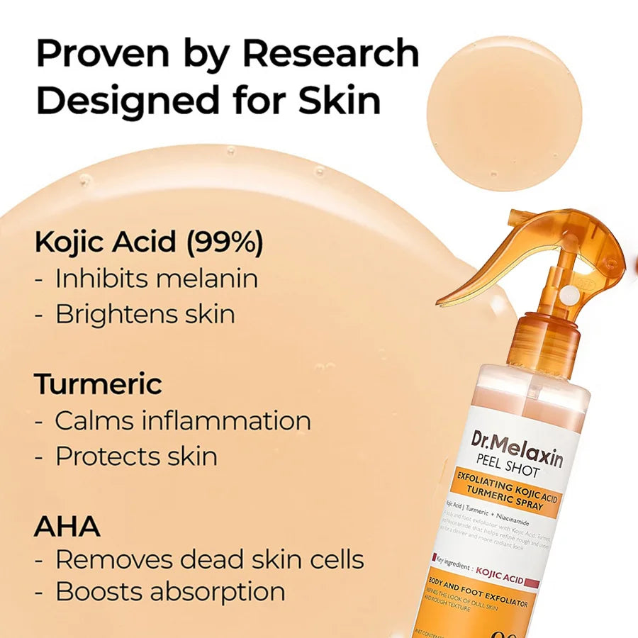 Kojic Acid Turmeric Exfoliating Spray 200ml | Body Keratin Care | Gentle Exfoliation | Leaves Skin Radiant