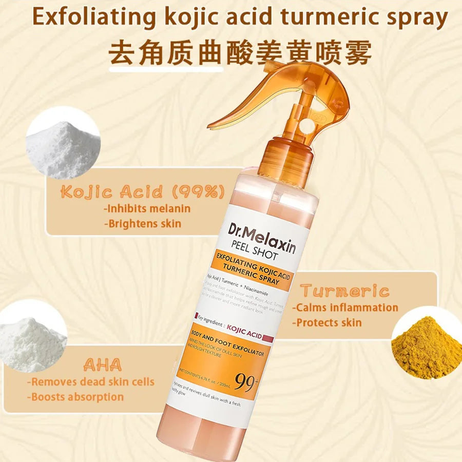 Kojic Acid Turmeric Exfoliating Spray 200ml | Body Keratin Care | Gentle Exfoliation | Leaves Skin Radiant